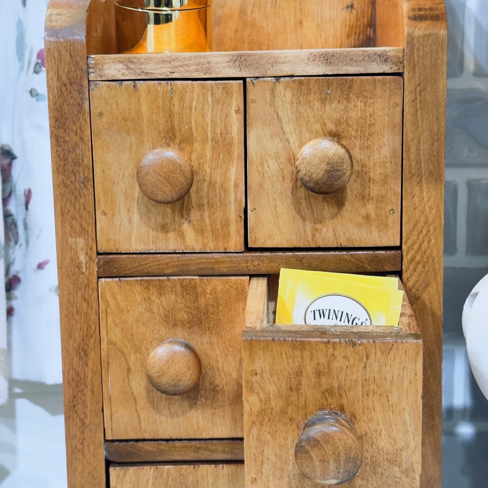 Vintage Wooden Apothecary Spice Chest 7 Drawer Rustic Farmhouse Cabinet Storage - Picture 3 of 16